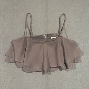 Forever 21 Womens Charcoal Gray Tiered Ruffle Crop Top Adjustable Straps Medium